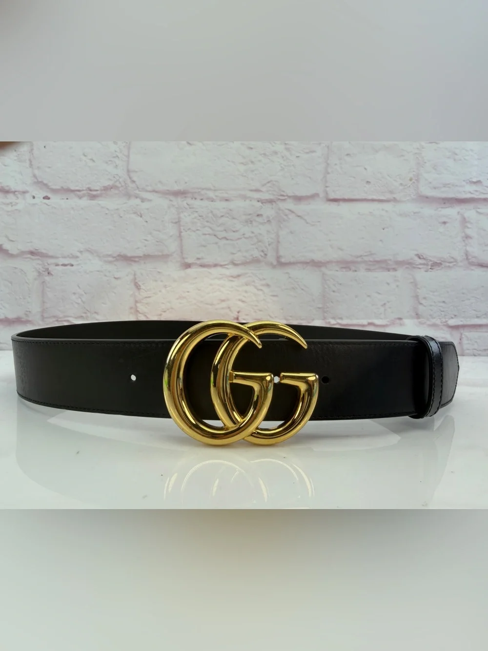 Authentic Gucci GG Marmont Wide Black Leather Belt Gold Buckle 406831 90/36